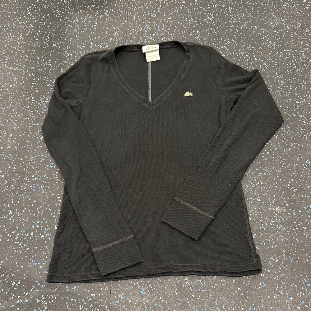 Lacoste Black V-Neck Long Sleeve Top Size 42 (Medium/Large)